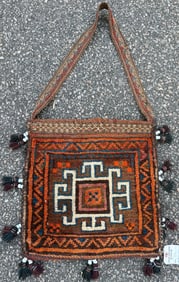 TRIBAL TURKEMAN HAND KNOTTED SADDLE BAG, 16IN x 17IN (41cm x 43cm)