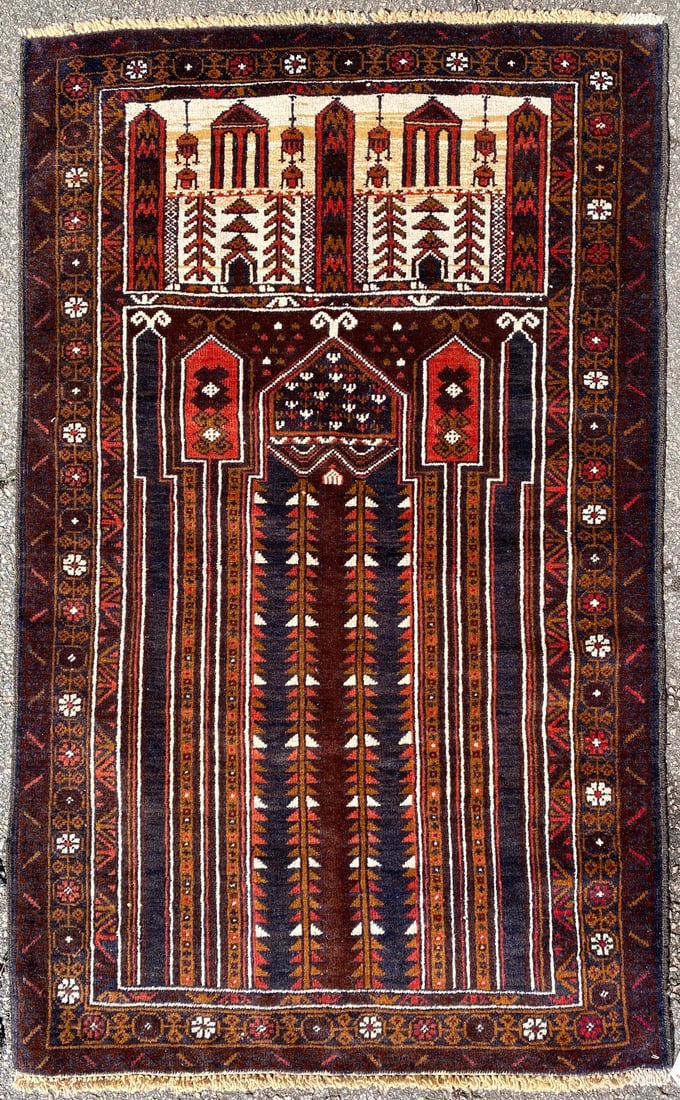 BALOUCH HAND KNOTTED PRAYER RUG, NEW, 2.9 x 4.6 (84cm x 137cm) (1 of 4)