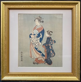 ANTIQUE JAPANESE WOODBLOCK PRINT BY SUZUKI HARUNOBU (1724-1770), 12IN x 12IN (30.5cm x 30.5cm)