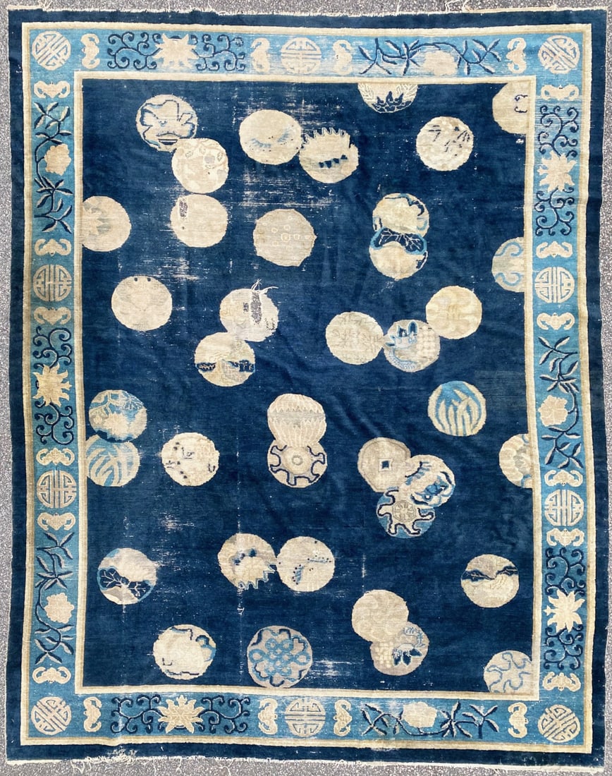 ANTIQUE CHINESE ART DECO NICHOLS HAND KNOTTED RUG, DISTRESSED, 8.9 x 11.0 (267cm X 335cm) (1 of 7)