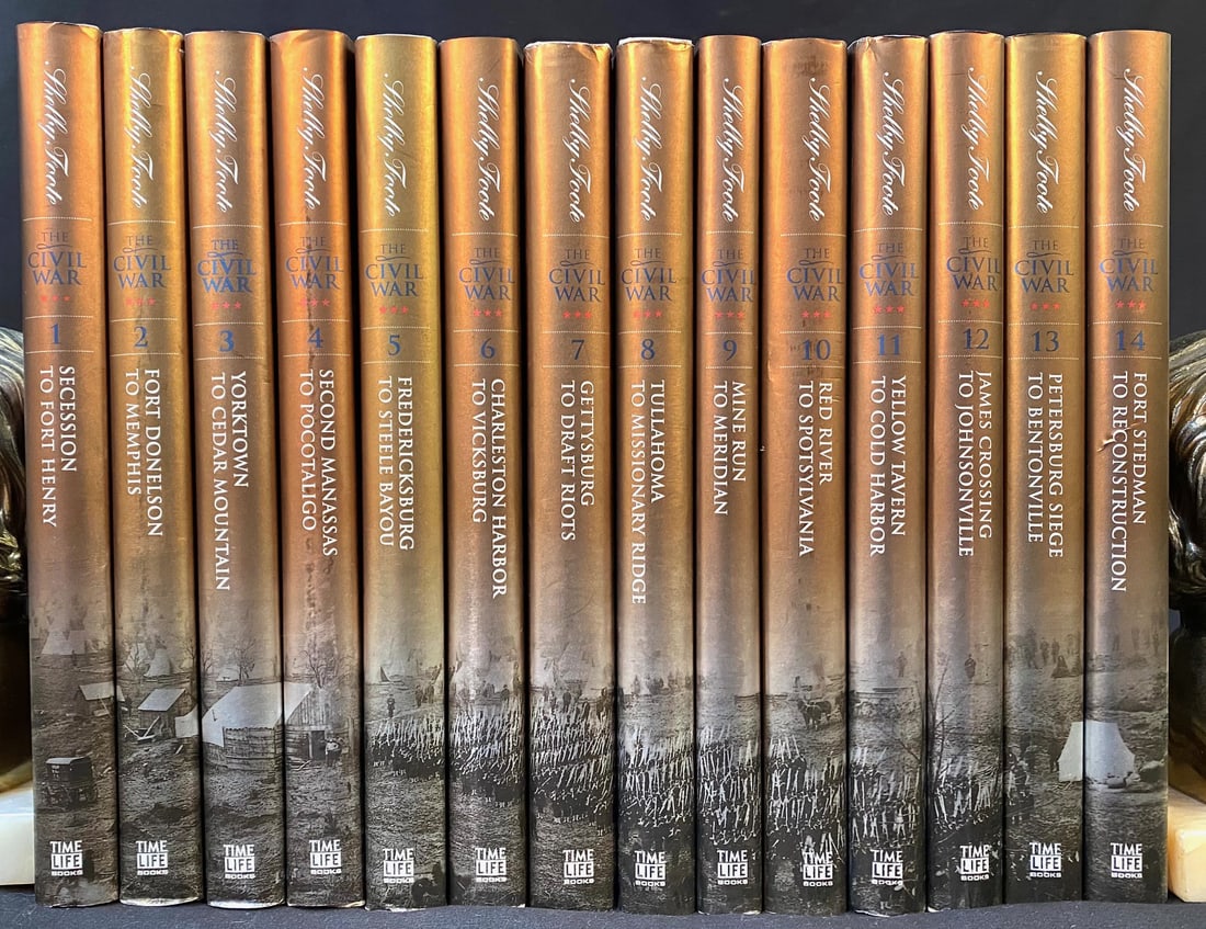 THE CIVIL WAR, A NARRATIVE BY SHELBY FOOTE, 14 VOLUMES, 2000: Alexandria, VA. 2000. Time Life Books. Complete in 14 volumes. Set in Near Fine, unread condition. Dust jacket for each volume, in Very Good+ condition. No owners bookplates or markings. The 40th Anni