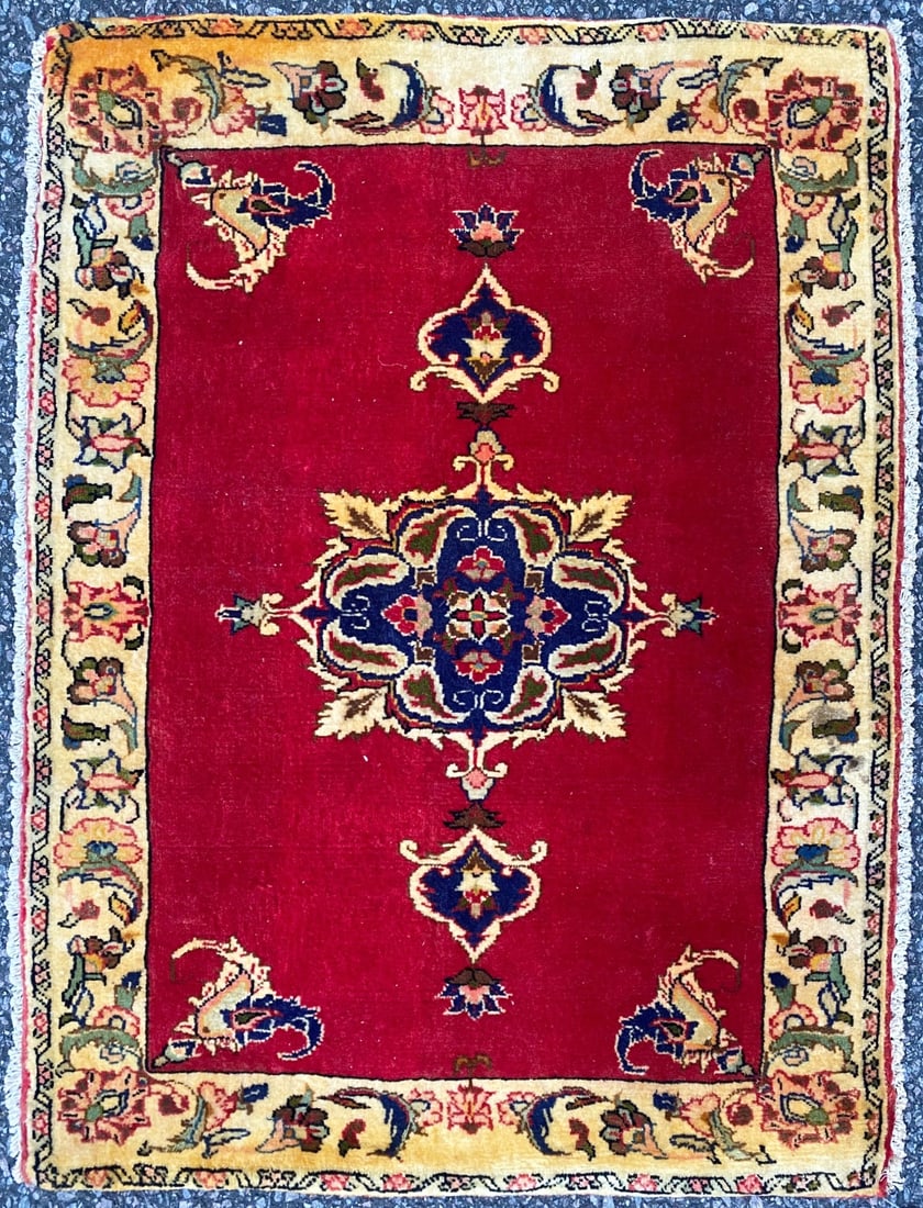 ANTIQUE PERSIAN QUM HAND KNOTTED RUG WITH 200+ KPSI, 2.2 x 2.10 (66cm x 86cm) (1 of 4)