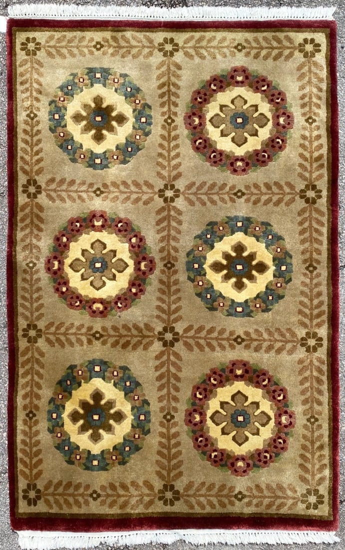 TIBETAN HAND KNOTTED RUG, NEW, 3.10 x 5.10 (117cm x 178cm): New Tibetan rug was hand knotted of 100% wool in Nepal. This rug has full, thick wool piles and is in brand new condition, very plush and soft. Beautiful colors with excellent quality. No holes or rep