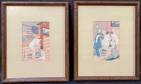 JAPANESE WOODBLOCK PRINTS BY TORII KIYONAGA (1752-1815) TITLED BATH HOUSE WOMEN, MEASURES 11IN x