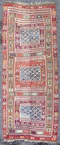 VINTAGE QASHQAI KILIM HAND KNOTTED RUNNER, DISTRESSED, 4.10 x 12.0 (147cm x 366cm)