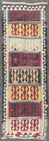 ANTIQUE, SIGNED QASHQAI KILIM HAND KNOTTED RUNNER, 3.10 x 11.3 (117cm x 343cm)