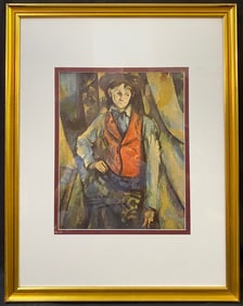 PAUL CEZANNE (1839-1906) PRINT ON BOARD TITLED LE GARCON AU GILET ROUGE – 19IN x 24IN (48cm x