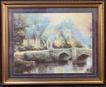 THOMAS KINKADE (1958-2012) LITHOGRAPH TITLED LAMPLIGHT MANOR, 28IN X 33IN (71cm x 84cm)