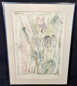 MARGUERITE JILL DYE (20th CENTURY) ORIGINAL WATERCOLOR MONOPRINT PAINTING ENTITLED BAMBOO PARADISE