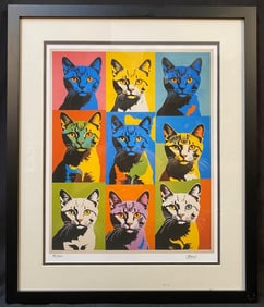 CHARIS PRINT OF NINE COLORFUL CATS IN A GRID, 21IN x 25IN (53cm x 64cm)