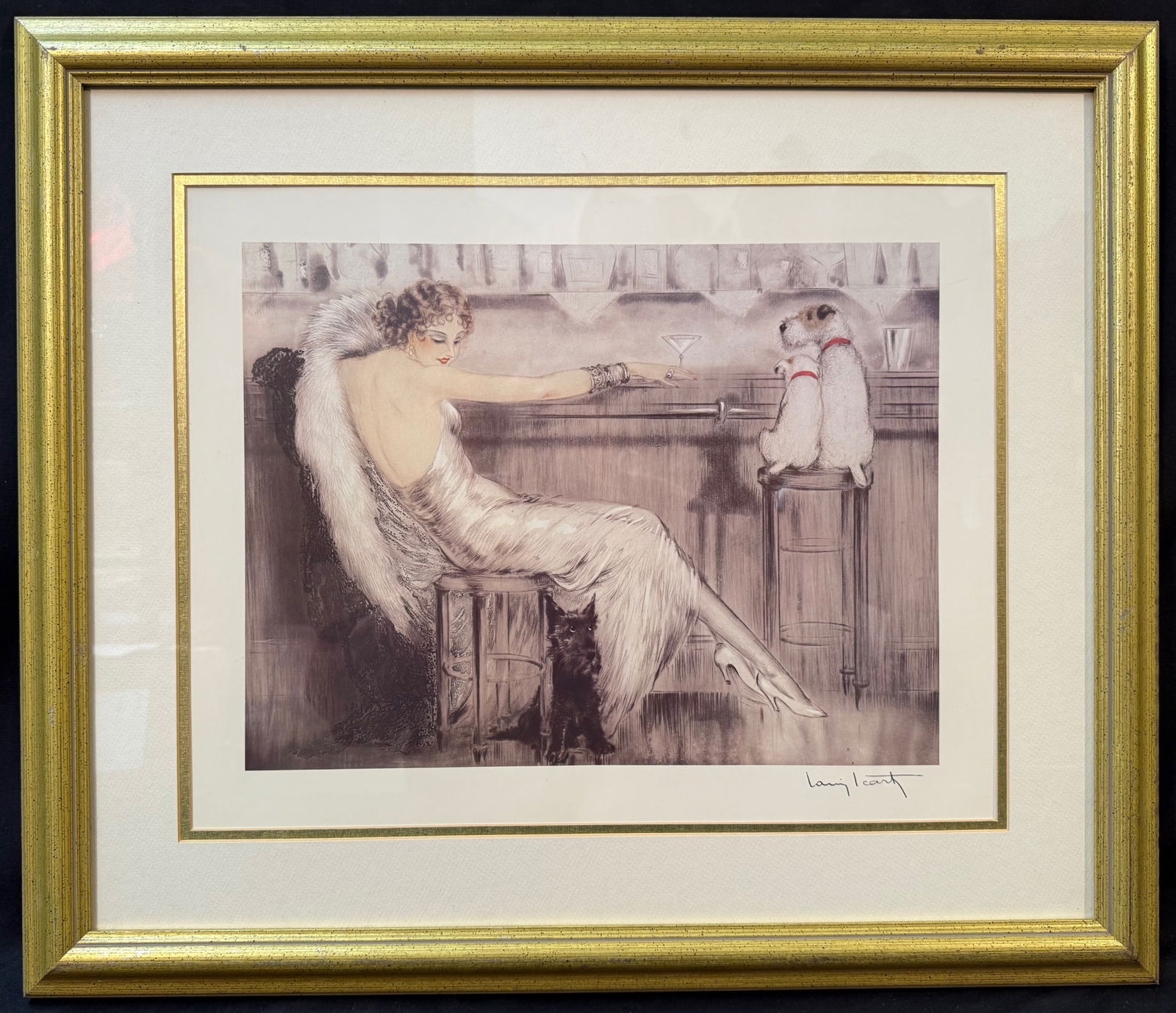 LOUIS ICART (1988-1950) LITHOGRAPH TITLED LE COCKTAIL, MARTINI, 23IN x 27IN (58cm x 68cm) (1 of 3)