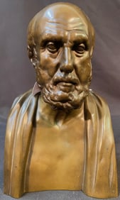 FERDINAND BARBEDIENNE (1810-1892) BRONZE SCULPTURE OF HIPPOCRATES, 10IN x 6IN x 4IN (25cm x 15cm x