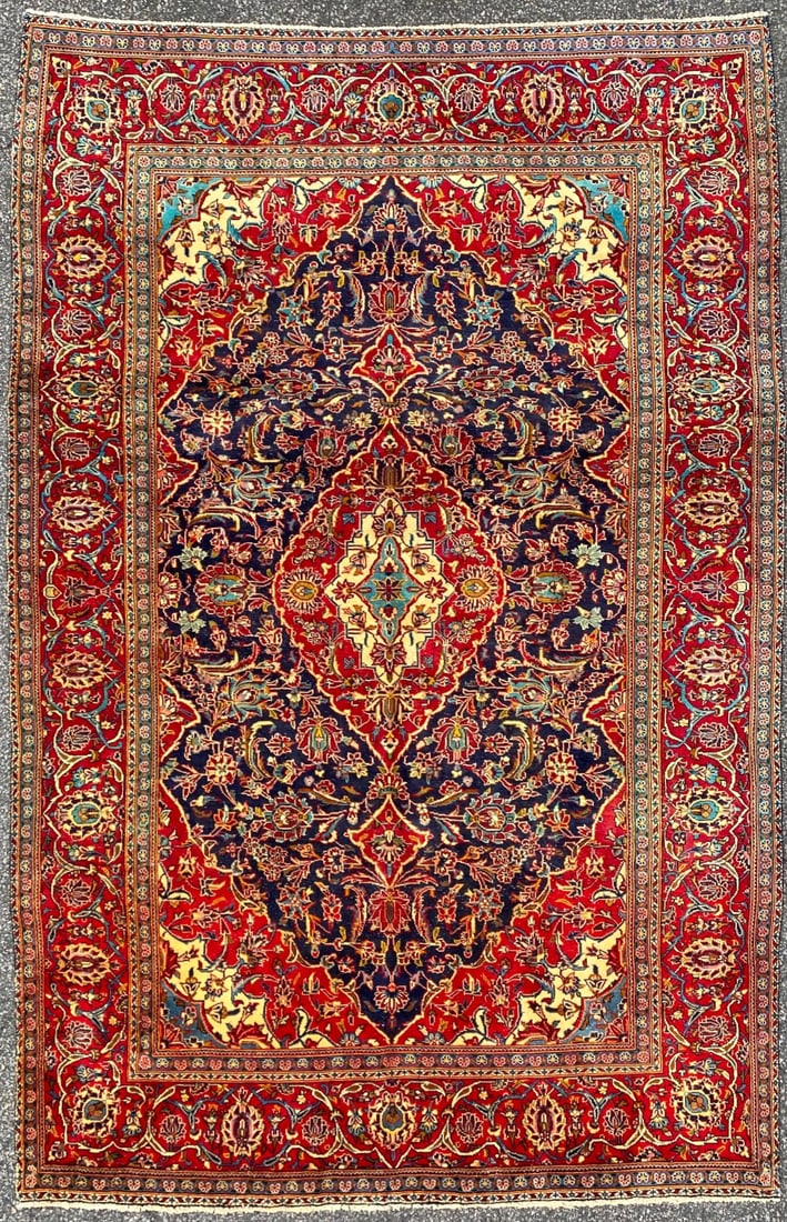 ANTIQUE PERSIAN KASHAN HAND KNOTTED RUG, 6.6 x 10.0 (198cm x 305cm) (1 of 5)