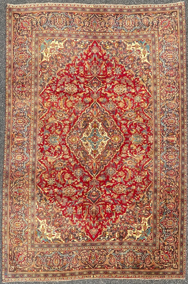 ANTIQUE PERSIAN KASHAN HAND KNOTTED RUG, 6.6 x 9.10 (198cm x 300cm) (1 of 5)
