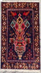 PICTORIAL AFGHANI BALOUCH HAND KNOTTED RUG, NEW, 2.9 x 4.10 (84cm x 147cm)