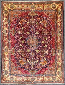VINTAGE PERSIAN KASHMAR ARCHEOLOGY PICTORIAL HAND KNOTTED RUG, 9.7 x 12.5 (292cm X 378cm)