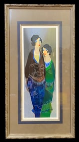 ITZCHAK TARKAY (1935-2012) LIMITED EDITION, HAND SIGNED SERIGRAPH TITLED SISTERS WITH COA, 20IN x