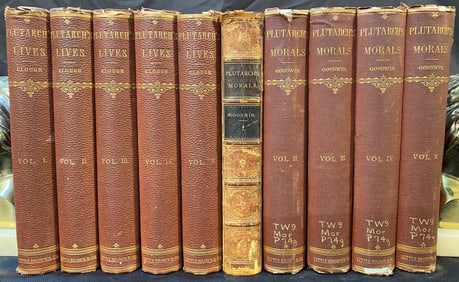 PLUTARCHS LIVES, 1875 AND PLUTARCHS MORALS, 1870 – 10 VOLUMES