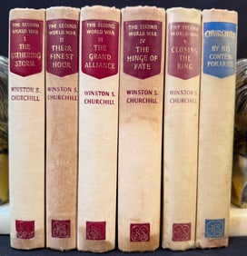 THE SECOND WORLD WAR BY SIR WINSTON CHURCHILL AND CHURCHILL BY HIS CONTEMPORARIES, 6 VOLUMES.