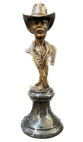 JIM DAVIDSON (1962) LIMITED EDITION, BRONZE STATUE OF COWBOY WITH MARBLE BASE, 5IN x 5IN x 19IN