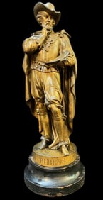 CAST METAL STATUE ON A WOODEN PLINTH OF PETER PAUL RUBENS, 16.75IN TALL (42.5cm)