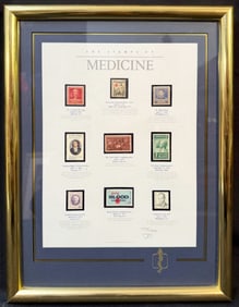 THE STAMPS OF MEDICINE, 9 U.S. POSTAGE STAMPS, LIMITED EDITION SERIES, 14IN x 17IN (36cm x 43cm)