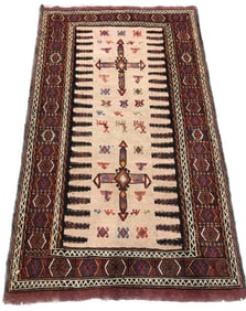 TURKEMAN PICTORIAL HAND KNOTTED RUG, 3.5 x 5.5 (104cm x 165cm)