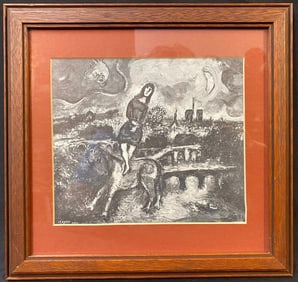 MARC CHAGALL (1887-1985) ORIGINAL LITHOGRAPH TITLED PROMENADE SUR LES QUAIS, 10.5IN x 10.5IN (27cm x