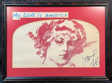 PETER MAX (BORN 1937) ORIGINAL HAND SIGNED LITHOGRAPH TITLED MY LOVE IS AMERICA WITH COA, 30IN x