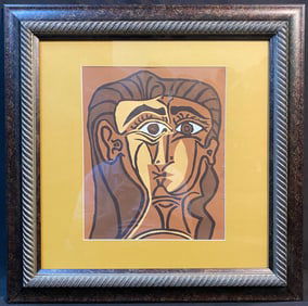 AFTER PABLO PICASSO (1881-1973) ORIGINAL LITHOGRAPH ON BOARD TITLED HEAD OF A WOMAN, BROWN, 20.5IN x