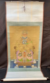 CHINESE SCROLL PAINTING, POSSIBLY AN EMPEROR – 25 IN x 59 IN