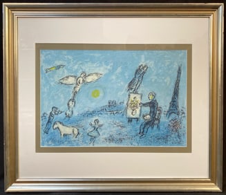 MARC CHAGALL (1887-1985) ORIGINAL LITHOGRAPH TITLED LA PEINTRE ET SON DOUBLE, 23IN x 27IN (58cm x
