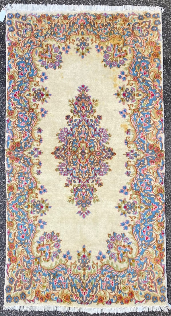 VINTAGE PERSIAN KERMAN HAND KNOTTED RUG, 3.9 x 7.0 (114cm x 213cm) (1 of 4)