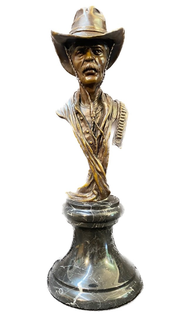 JIM DAVIDSON (1962) LIMITED EDITION, BRONZE STATUE OF COWBOY WITH MARBLE BASE, 5IN x 5IN x 19IN (1 of 9)