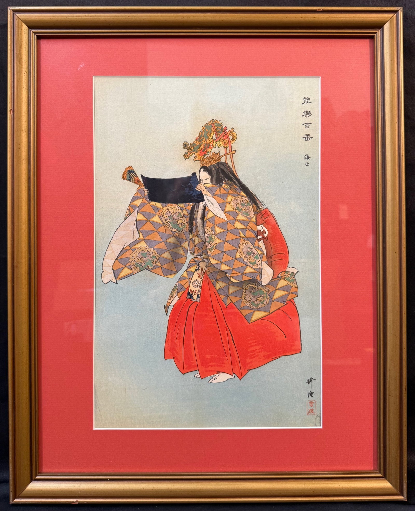 ANTIQUE ORIGINAL JAPANESE WOODBLOCK PRINT BY TSUKIOKA KOGYO (1869-1927) TITLED AMA, 16IN x 19IN (1 of 8)