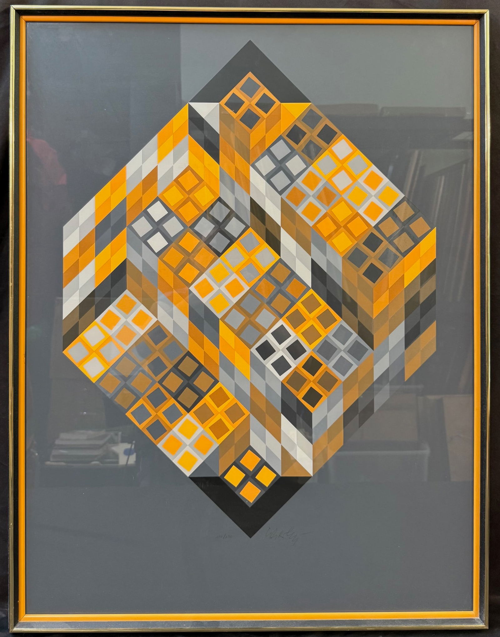 VICTOR VASARELY ( 1906-1997) HAND SIGNED, LIMITED EDITION ABSTRACT SERIGRAPH TITLED OR-VAR, 29IN x (1 of 6)