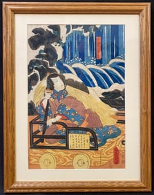 UTAGAWA KUNISADA (1786-1864) ORIGINAL ANTIQUE JAPANESE WOODBLOCK PRINT, 14IN x 18IN (35.5cm x
