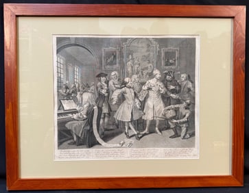 WILLIAM HOGARTH (1697-1764) ETCHING AND ENGRAVING TITLED A RAKES PROGRESS, PLATE 2, 20IN x 26IN
