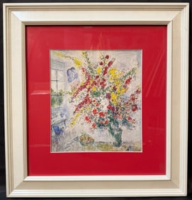 MARC CHAGALL (1887-1985) LITHOGRAPH TITLED BOUQETS DE GENETS ET POMMES, 17.5IN x 18.5IN (44cm x