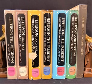 JEFFERSON AND HIS TIMES BY DUMAS MALONE, 3 VOLUMES SIGNED, 2 FIRST EDITIONS – 6 VOLUMES PLUS ONE
