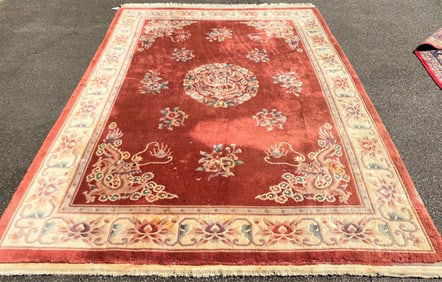 ASIAN DRAGON HAND KNOTTED RUG, SLIGHTLY DISTRESSED – 8.4 x 12.0
