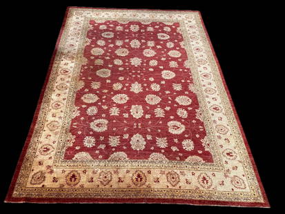 MANSION SIZED OUSHAK HAND KNOTTED RUG, 10.6 x 14.7 (320cm x 445cm): A Mansion Sized Oushak rug was hand knotted in Turkey of 100% natural lamb’s wool and has a cotton foundation. This rug has full wool piles and is in excellent condition. Beautiful colors with