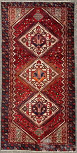 ANTIQUE PERSIAN HAMADAN HAND KNOTTED RUG, 4.10 x 9.7 (147cm x 292cm): Antique Persian Hamadan rug was hand knotted in Iran of 100% natural wool. This rug is 90+ years old, has medium wool piles and is in excellent condition for its age. Beautiful colors with excellent