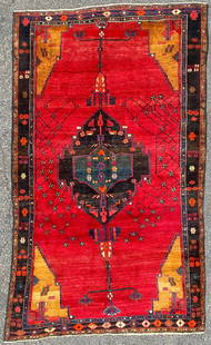 ANTIQUE PERSIAN HAMADAN HAND KNOTTED RUG, 6.0 x 10.0 (183cm x 305cm): Antique Hamadan rug was hand knotted in Iran of 100% wool with a cotton foundation. This rug is 90+ years old, has medium to low wool piles and is in excellent condition for its age. Beautiful colors