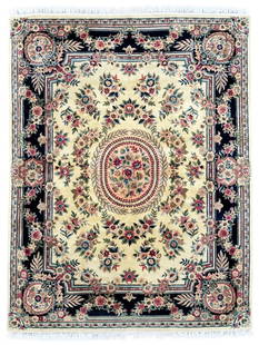 FRENCH STYLE AUBUSSON HAND KNOTTED RUG, 8.1 x 10.4 (246cm x 315cm): Needlepoint Aubusson rug was hand woven in China of 100% natural wool on a cotton foundation. The rug has flat weave wool piles and is in excellent condition. Beautiful colors and made with excellent