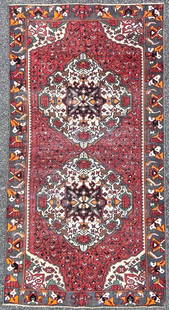 ANTIQUE PERSIAN HAMADAN HAND KNOTTED RUG, 5.0 x 9.7 (152cm x 292cm): Antique Persian Hamadan rug was hand knotted in Iran of 100% natural wool. This rug is 90+ years old, has medium to low wool piles and is in excellent condition for its age. Beautiful colors with