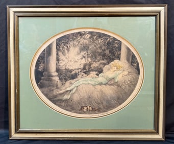 LOUIS ICART (1988-1950) HAND SIGNED, ORIGINAL ETCHING AND AQUATINT TITLED SLEEPING BEAUTY, 24IN x