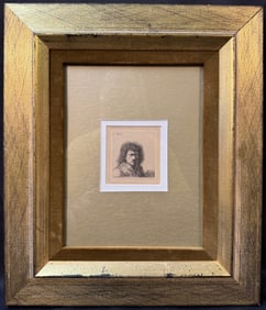 REMBRANDT VAN RIJN (1606-1669) ETCHING AND DRYPOINT TITLED SELF PORTRAIT WITH BUSHY HAIR, 12IN x