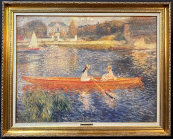PIERRE AUGUSTE RENOIR (1841-1919) TEXTURED PRINT ON CANVAS TITLED THE SKIFF, 32IN x 40IN (81cm x