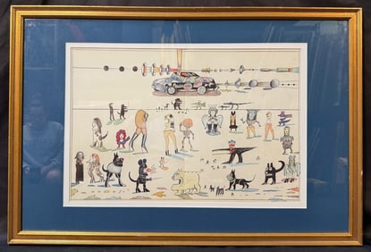 SAUL STEINBERG (1914-1999) ORIGINAL LITHOGRAPH TITLED BLEEKER STREET, 21IN x 31.5IN (53cm x 80cm)